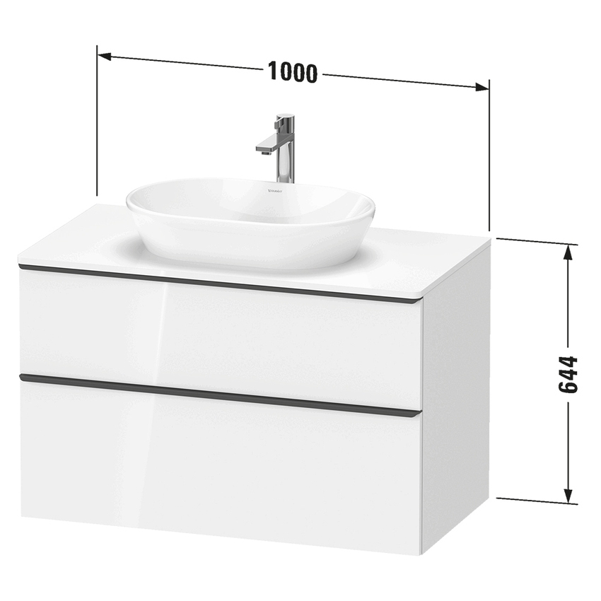 Immagine di Duravit D-NEO base sottolavabo sospesa L.100 cm, con 1 cassetto e 1 elemento estraibile, cassetto superiore con scasso per il sifone e coprisifone, 1 consolle con un taglio per lavabo, colore bianco finitura lucido DE4968010220000