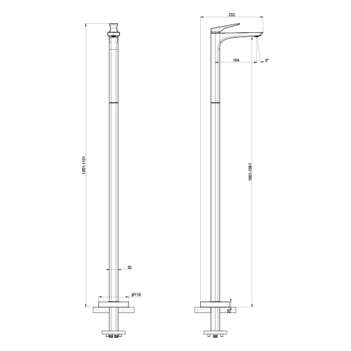 Immagine di Gessi VENTAGLIO miscelatore lavabo da terra, senza corpo incasso, finitura finox brushed nickel 72095#149