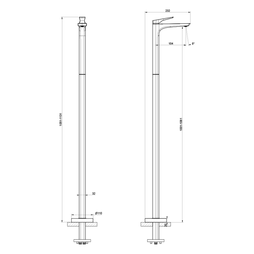Immagine di Gessi VENTAGLIO miscelatore lavabo da terra, senza corpo incasso, finitura finox brushed nickel 72095#149