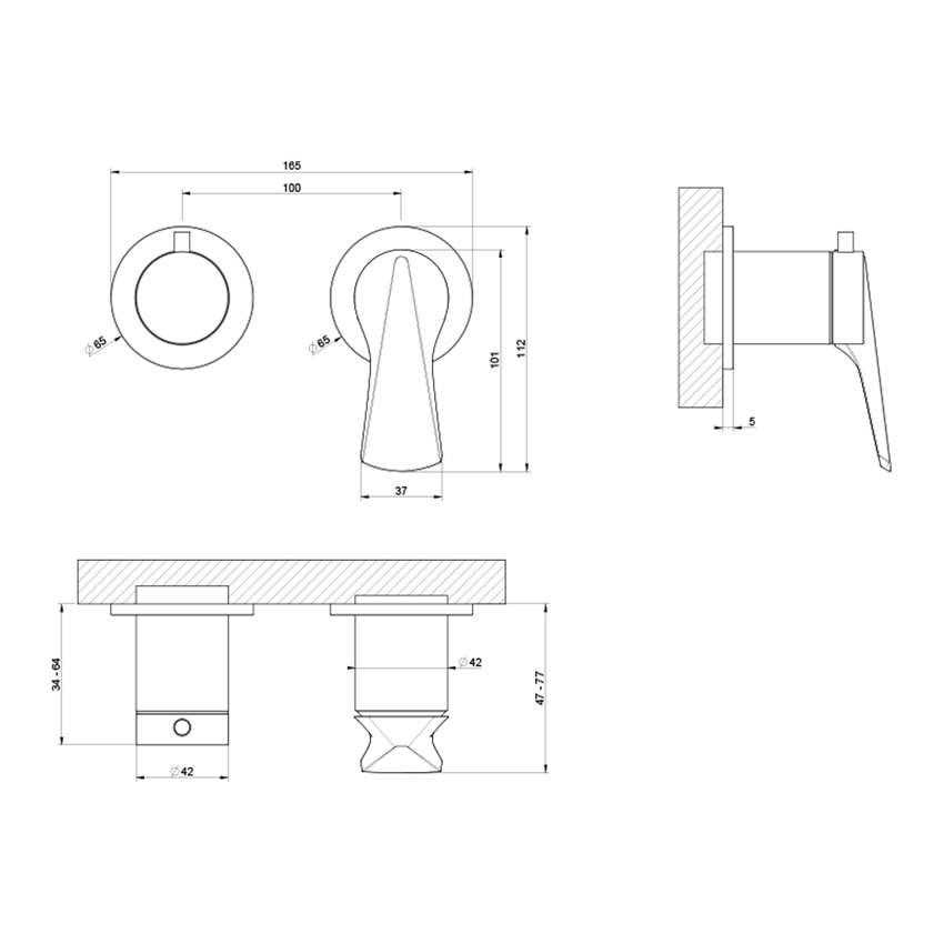 Immagine di Gessi VENTAGLIO miscelatore per doccia a parete, 2 vie, senza corpo incasso, finitura cromo 72038#031
