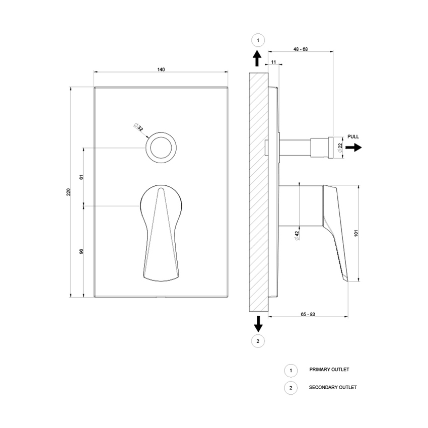Immagine di Gessi VENTAGLIO miscelatore per doccia a parete, 2 vie con deviatore, senza corpo incasso, finitura cromo 72079#031