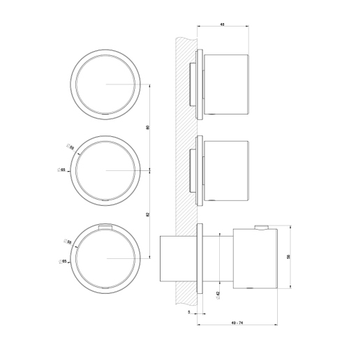 Immagine di Gessi SHOWER miscelatore termostatico a parete, 2 uscite indipendenti, installazione verticale o orizzontale, senza corpo incasso, finitura cromo 63434#031