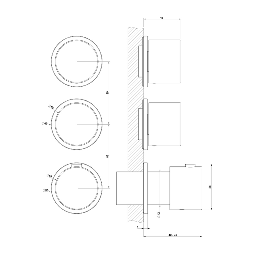 Immagine di Gessi SHOWER miscelatore termostatico a parete, 2 uscite indipendenti, installazione verticale o orizzontale, senza corpo incasso, finitura cromo 63434#031