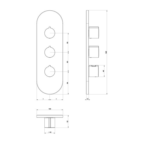 Immagine di Gessi SHOWER miscelatore termostatico a parete per doccia, 2 uscite indipendenti, installazione verticale o orizzontale, senza corpo incasso, finitura cromo 43064#031