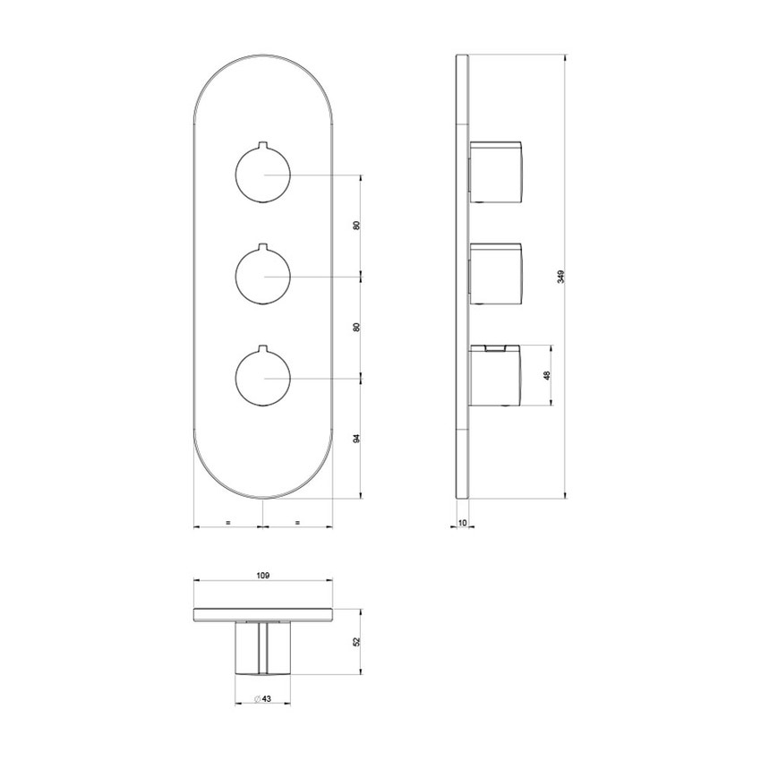 Immagine di Gessi SHOWER miscelatore termostatico a parete per doccia, 2 uscite indipendenti, installazione verticale o orizzontale, senza corpo incasso, finitura cromo 43064#031