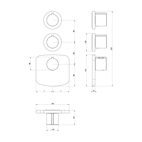 Immagine di Gessi WELLNESS miscelatore termostatico a parete alla portata, 2 uscite indipendenti, installazione verticale o orizzontale, senza corpo incasso, finitura cromo 43234#031