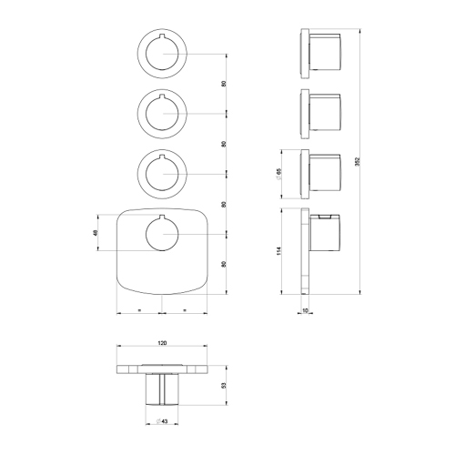 Immagine di Gessi WELLNESS miscelatore termostatico a parete alta portata, 3 uscite indipendenti, installazione verticale o orizzontale, senza corpo incasso, finitura cromo 43236#031