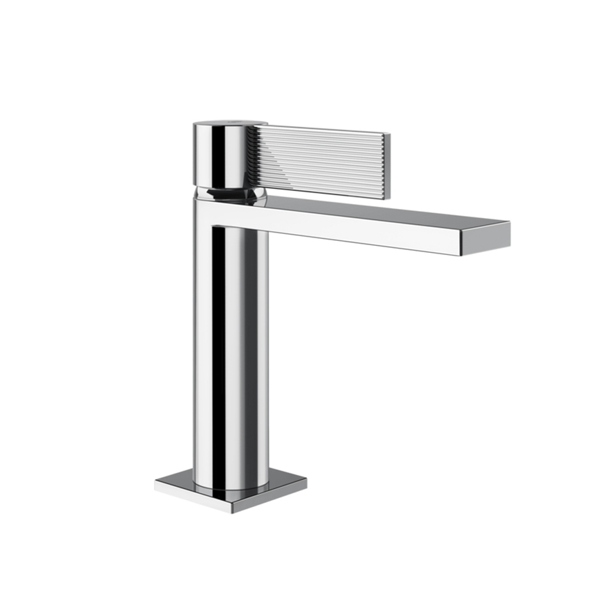 Immagine di Gessi INVERSO RIGATO miscelatore lavabo H.18 cm, con piletta Stop&Go e flessibili, finitura cromo 73551#031