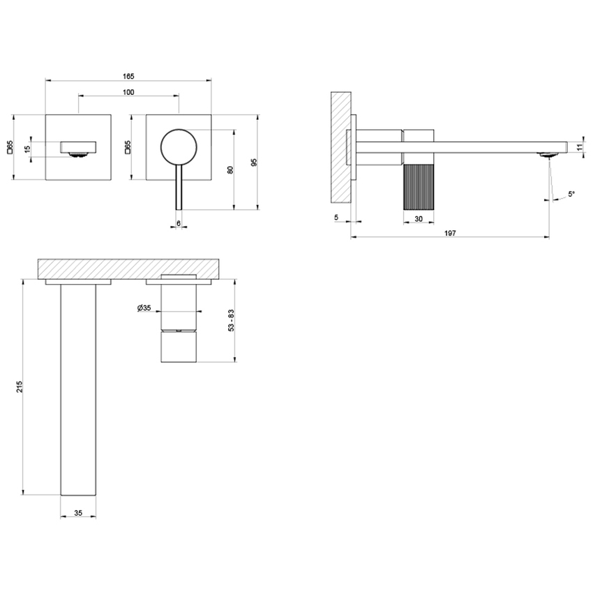 Immagine di Gessi INVERSO RIGATO miscelatore lavabo a parete, senza corpo incasso, finitura cromo 73588#031