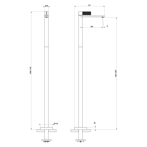 Immagine di Gessi INVERSO RIGATO miscelatore lavabo da terra H.114 cm, senza corpo incasso e senza scarico, finitura cromo 73595#031