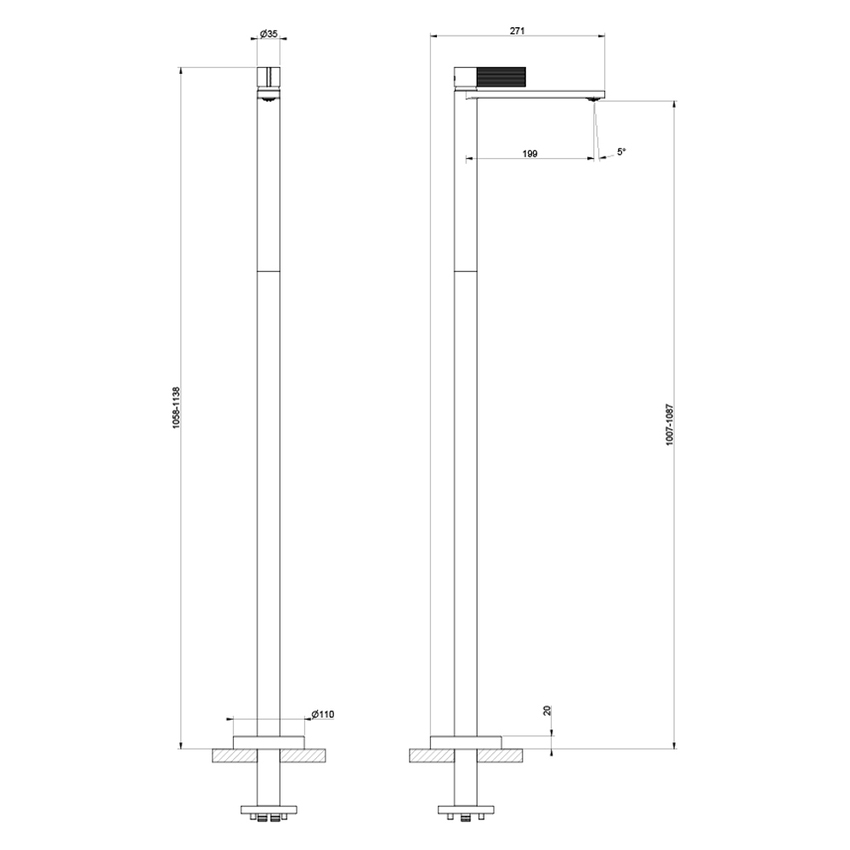 Immagine di Gessi INVERSO RIGATO miscelatore lavabo da terra H.114 cm, senza corpo incasso e senza scarico, finitura cromo 73595#031