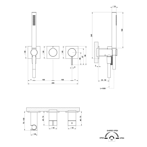 Immagine di Gessi INVERSO RIGATO miscelatore per doccia a parete, 2 vie, con deviatore e doccetta anticalcare, senza corpo incasso, finitura cromo 73536#031