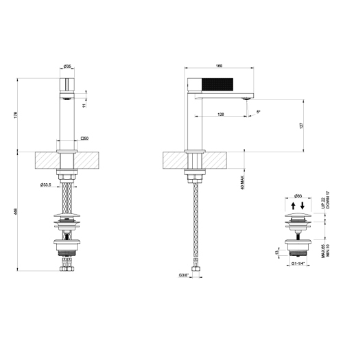 Immagine di Gessi INVERSO DIAMANTATO miscelatore lavabo H.18 cm, con piletta Stop&Go e flessibili, finitura cromo 73651#031