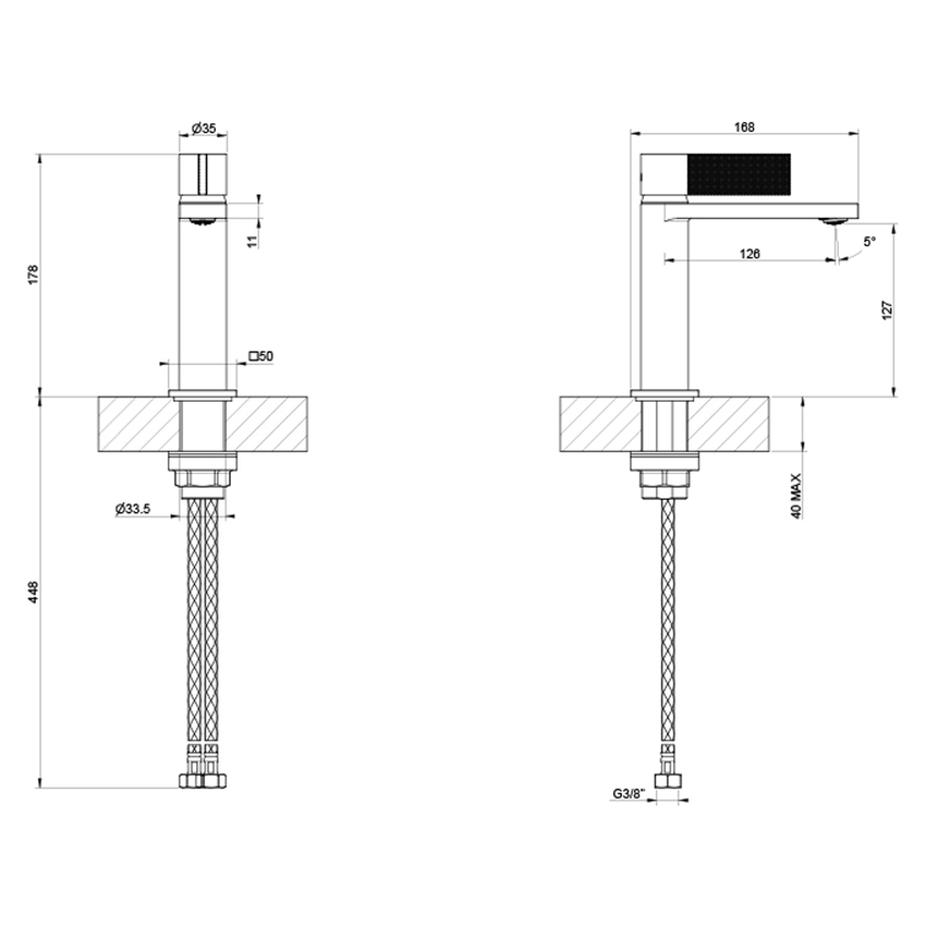 Immagine di Gessi INVERSO DIAMANTATO miscelatore lavabo H.18 cm, senza scarico, con flessibili, finitura cromo 73602#031