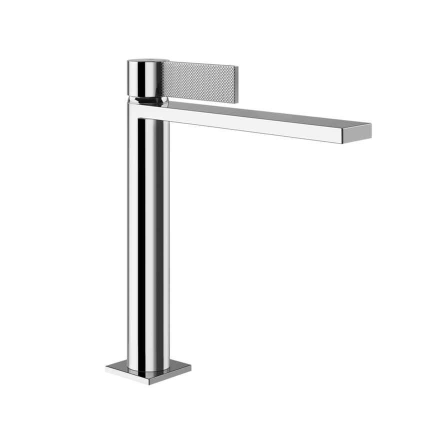 Immagine di Gessi INVERSO DIAMANTATO miscelatore lavabo medio H.25 cm, con piletta Stop&Go e flessibili, finitura cromo 73655#031