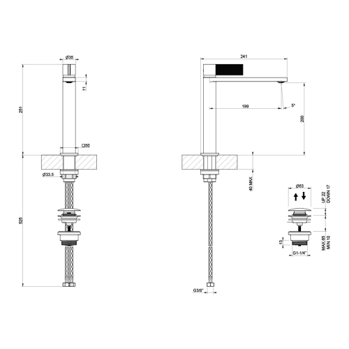 Immagine di Gessi INVERSO DIAMANTATO miscelatore lavabo medio H.25 cm, con piletta Stop&Go e flessibili, finitura cromo 73655#031