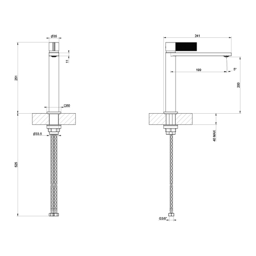 Immagine di Gessi INVERSO DIAMANTATO miscelatore lavabo medio H.25 cm, senza scarico, con flessibili, finitura cromo 73606#031