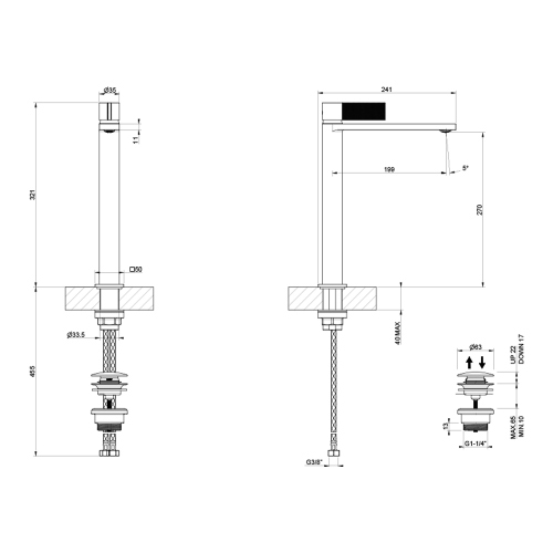 Immagine di Gessi INVERSO DIAMANTATO miscelatore lavabo alto H.32 cm, con piletta Stop&Go e flessibili, finitura cromo 73653#031