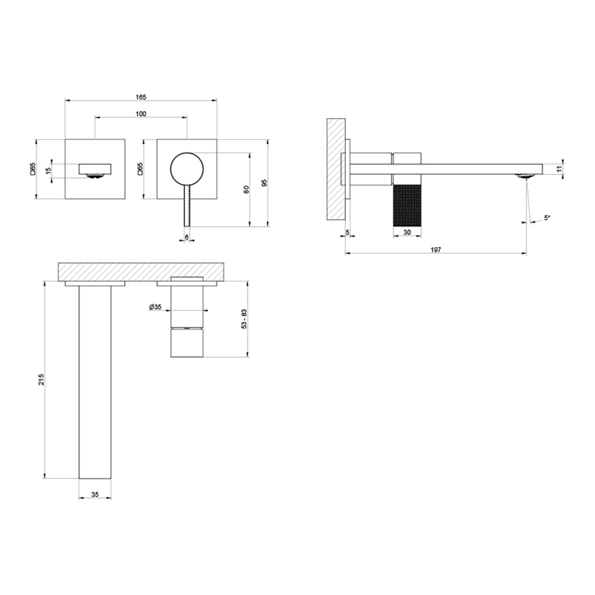 Immagine di Gessi INVERSO DIAMANTATO miscelatore lavabo a parete, senza corpo incasso, finitura cromo 73688#031