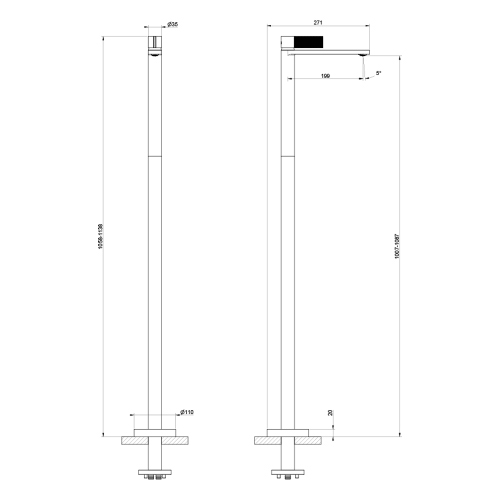 Immagine di Gessi INVERSO DIAMANTATO miscelatore lavabo da terra H.114 cm, senza corpo incasso e senza scarico, finitura cromo 73695#031