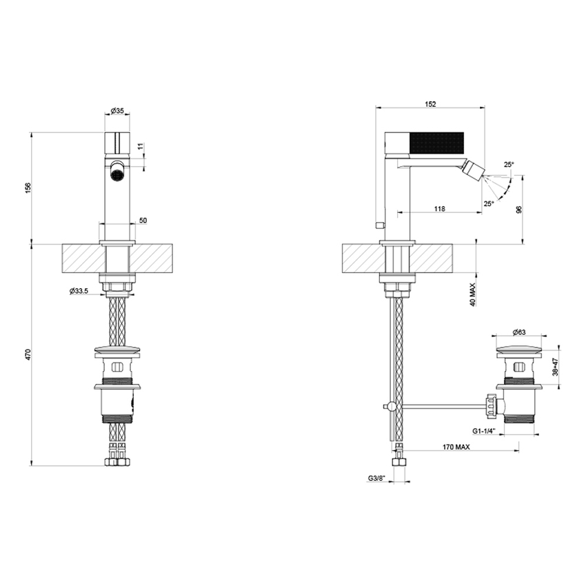 Immagine di Gessi INVERSO DIAMANTATO miscelatore bidet, con scarico e flessibili, finitura cromo 73607#031