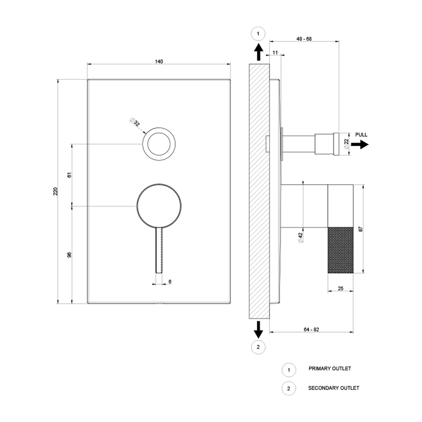 Immagine di Gessi INVERSO DIAMANTATO miscelatore per bagno o doccia a parete, 2 vie, con deviatore automatico, senza corpo incasso, finitura cromo 73679#031