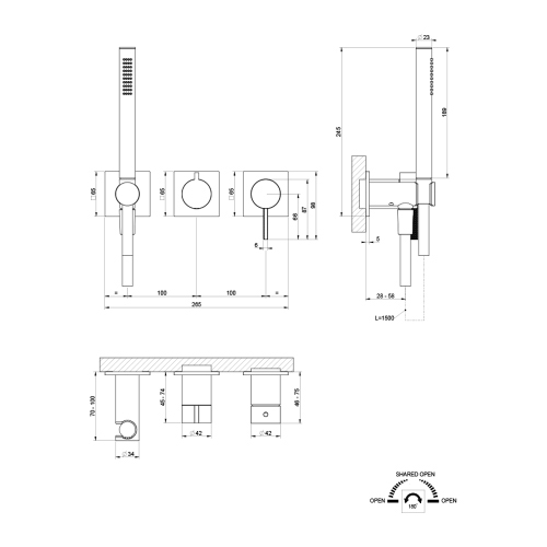 Immagine di Gessi INVERSO DIAMANTATO miscelatore per doccia a parete, 2 vie, con deviatore e doccetta anticalcare, senza corpo incasso, finitura cromo 73636#031
