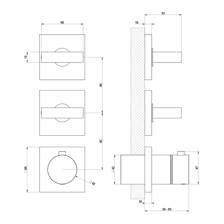 Immagine di Gessi RETTANGOLO SHOWER miscelatore termostatico per doccia, da incasso, 2 uscite indipendenti, senza corpo incasso, installazione verticale e orizzontale, finitura cromo 44334#031