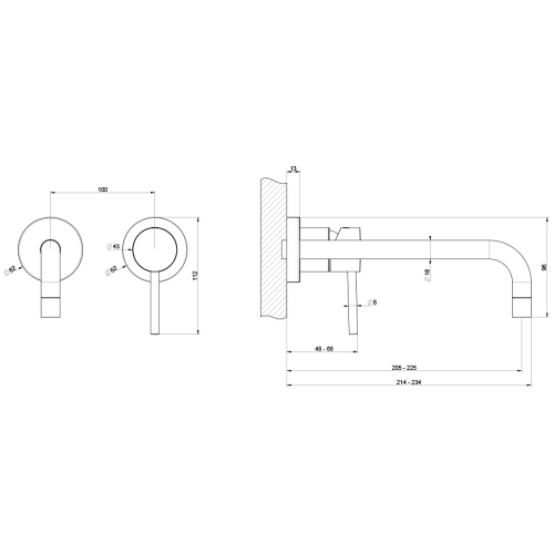 Immagine di Gessi VIA TORTONA miscelatore P.23 cm, a parete per lavabo, senza scarico e senza corpo incasso, finitura cromo 44825#031