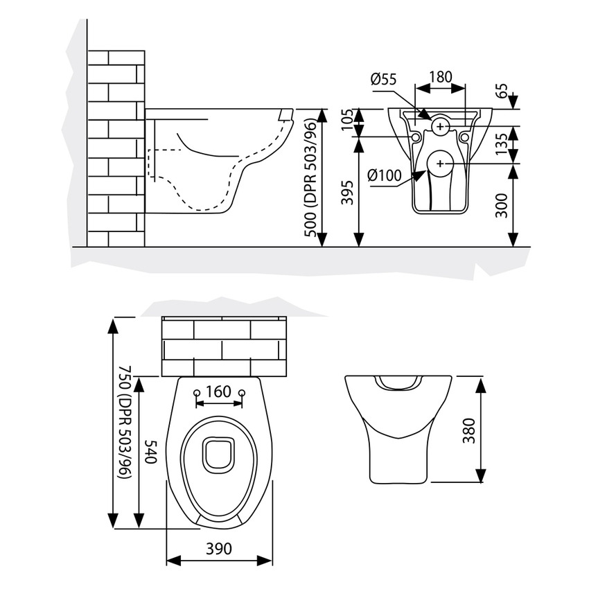 Immagine di Bocchi FAST vaso per disabili sospeso, con scarico a parete, senza sedile, colore bianco finitura lucido NS99436