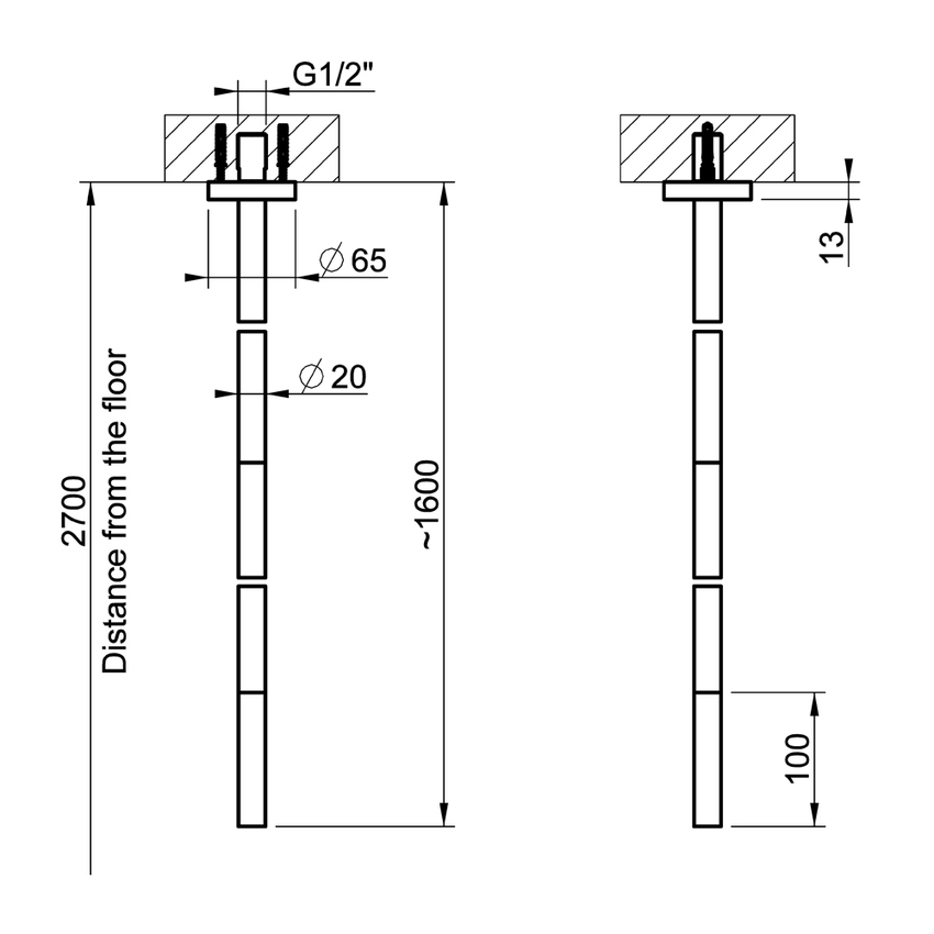Immagine di Gessi 316 FLESSA bocca a soffitto per lavabo, colore nero finitura opaco 54099#299