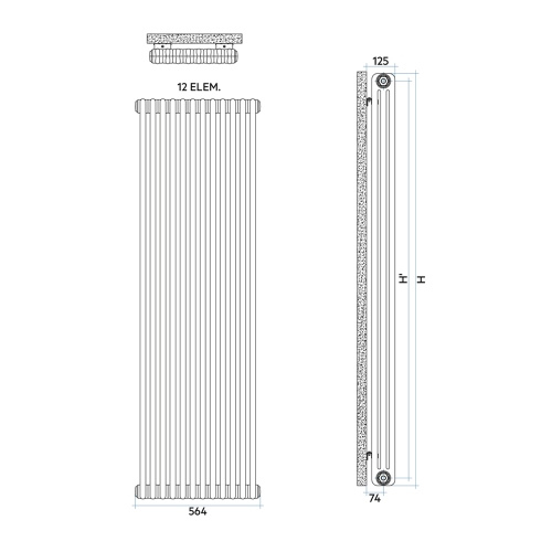 Immagine di Irsap TESI 3 CROMATO radiatore 12 elementi, H.180,2 L.56,4 P.10,1 cm, finitura cromo Cod.50 RG318001250IR02N01