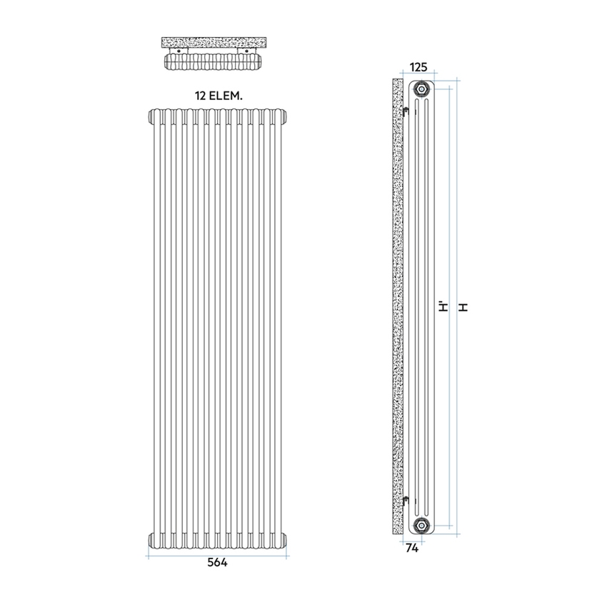 Immagine di Irsap TESI 3 CROMATO radiatore 12 elementi, H.200,2 L.56,4 P.10,1 cm, finitura cromo Cod.50 RG320001250IR02N01