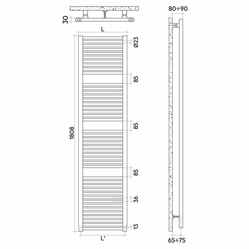 Immagine di Irsap NOVO CROMATO scaldasalviette, 44 tubi, 3 intervalli, H.180,8 L.40 P.3 cm, con attacchi centrali 50 mm, finitura cromo NLG040B50IR05NNN01