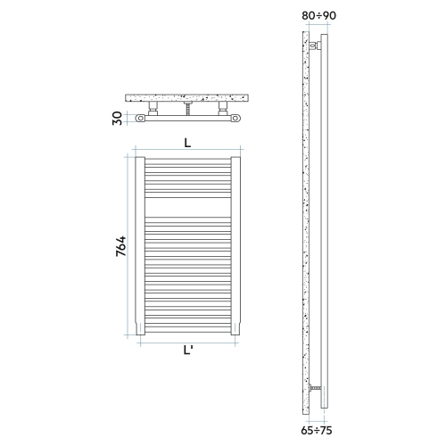 Immagine di Irsap NOVO CROMATO scaldasalviette, 19 tubi, 1 intervallo, H.76,4 L.50 P.3 cm, finitura cromo Cod.50 NLP050B50IR01NNN02