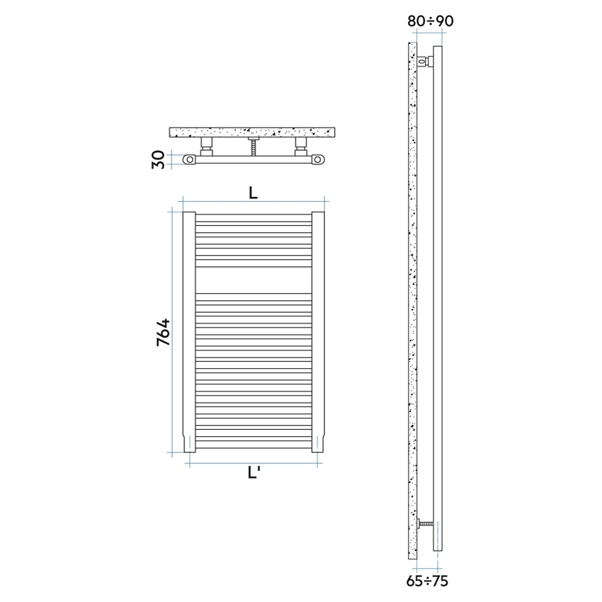 Immagine di Irsap NOVO CROMATO scaldasalviette, 19 tubi, 1 intervallo, H.76,4 L.50 P.3 cm, finitura cromo Cod.50 NLP050B50IR01NNN02