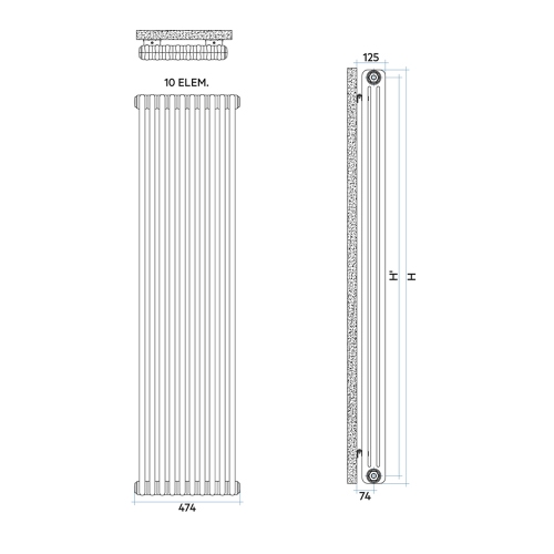 Immagine di Irsap TESI 2 CROMATO radiatore 10 elementi, H.200,2 L.47,4 P.6,5 cm, finitura cromo Cod.50 RG220001050IR02N01