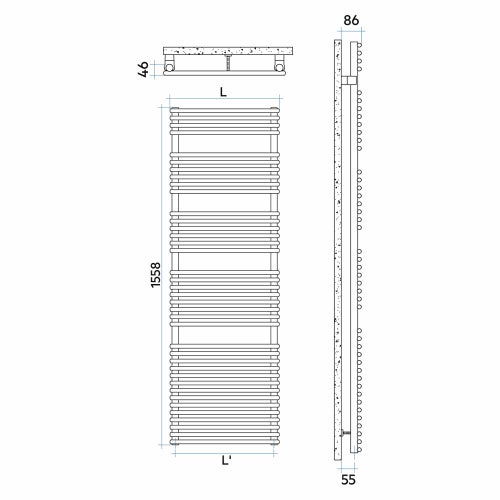 Immagine di Irsap FLAUTO CROMATO scaldasalviette, 38 tubi, 4 intervalli, H.155,8 L.45,6 P.4,6 cm, finitura cromo Cod.50 FTL045B50IR01NNN02