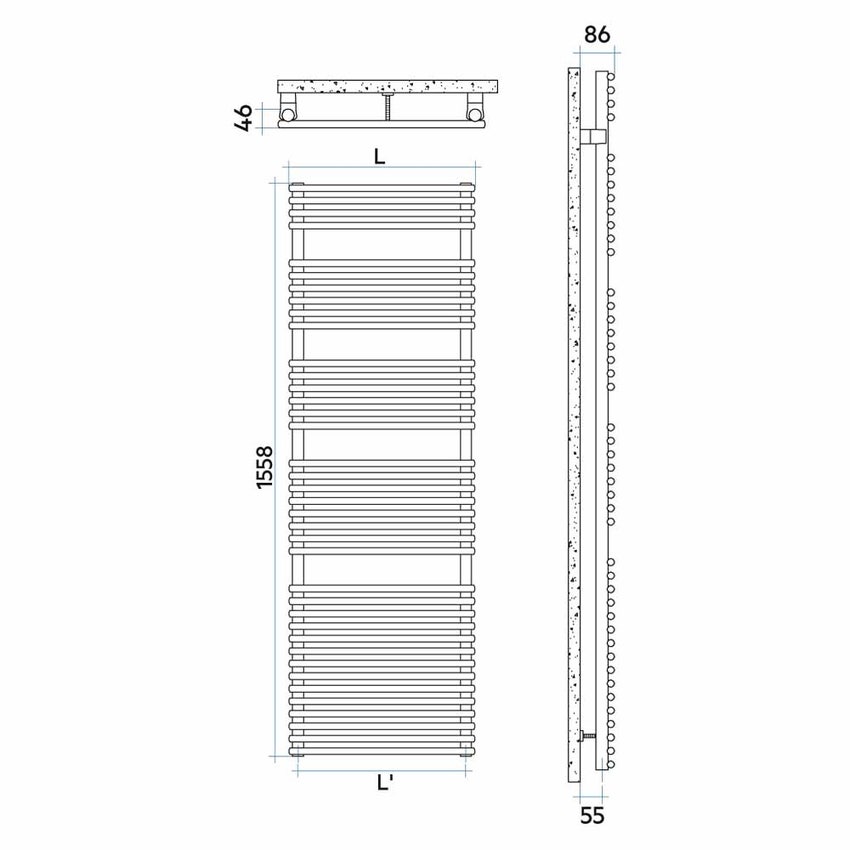 Immagine di Irsap FLAUTO CROMATO scaldasalviette, 38 tubi, 4 intervalli, H.155,8 L.75,6 P.4,6 cm, finitura cromo Cod.50 FTL075B50IR01NNN02