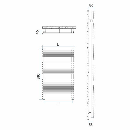 Immagine di Irsap FLAUTO CROMATO scaldasalviette, 20 tubi, 2 intervalli, H.81 L.55,6 P.4,6 cm, finitura cromo Cod.50 FTP055B50IR01NNN01