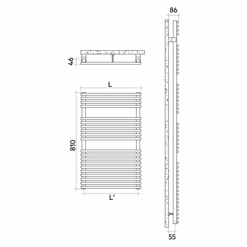 Immagine di Irsap FLAUTO CROMATO scaldasalviette, 20 tubi, 2 intervalli, H.81 L.55,6 P.4,6 cm, finitura cromo Cod.50 FTP055B50IR01NNN01