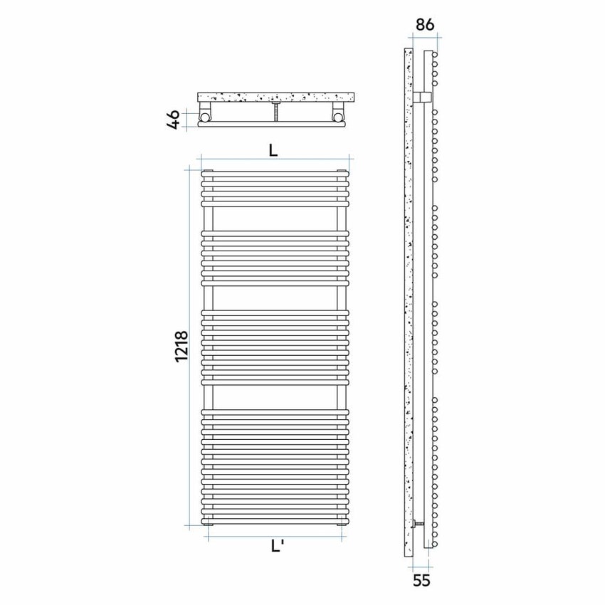 Immagine di Irsap FLAUTO CROMATO scaldasalviette, 30 tubi, 3 intervalli, H.121,8 L.45,6 P.4,6 cm, finitura cromo Cod.50 FTM045B50IR01NNN03