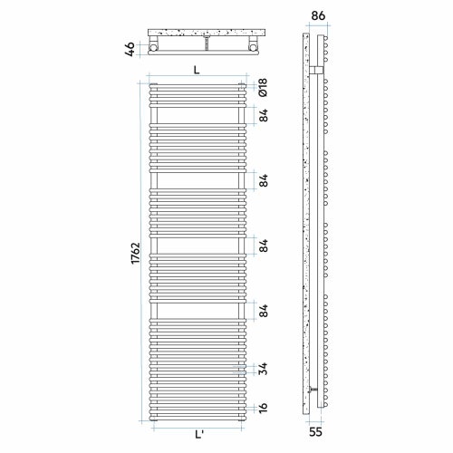 Immagine di Irsap FLAUTO CROMATO scaldasalviette, 44 tubi, 4 intervalli, H.176,2 L.45,6 P.4,6 cm, finitura cromo Cod.50 FTG045B50IR01NNN02