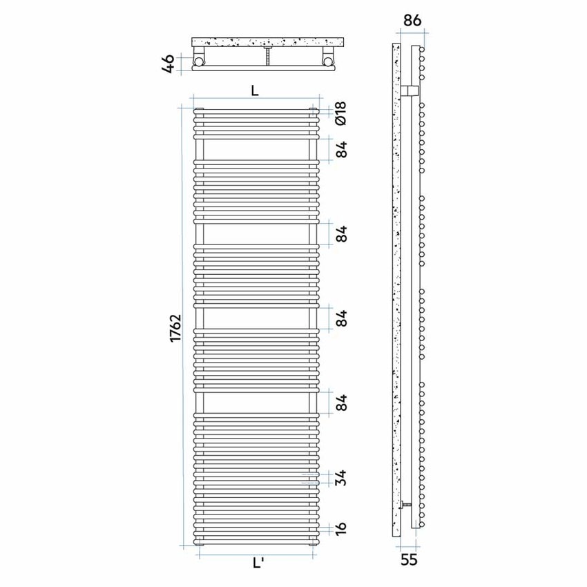 Immagine di Irsap FLAUTO CROMATO scaldasalviette, 44 tubi, 4 intervalli, H.176,2 L.60,6 P.4,6 cm, finitura cromo Cod.50 FTG060B50IR01NNN02