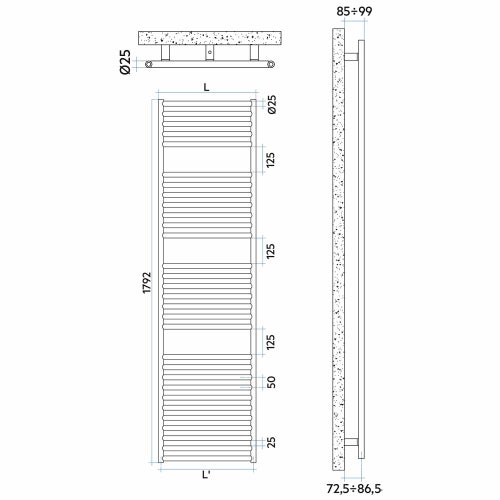 Immagine di Irsap STILE' scaldasalviette, 30 tubi, 3 intervalli, H.179,2 L.48,1 P.2,5 cm, finitura acciaio inox satinato Cod.AS SLG048BASIR01NNN01