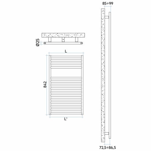 Immagine di Irsap STILE' scaldasalviette, 15 tubi, 1 intervallo, H.84,2 L.48,1 P.2,5 cm, finitura acciaio inox satinato Cod.AS SLP048BASIR01NNN02