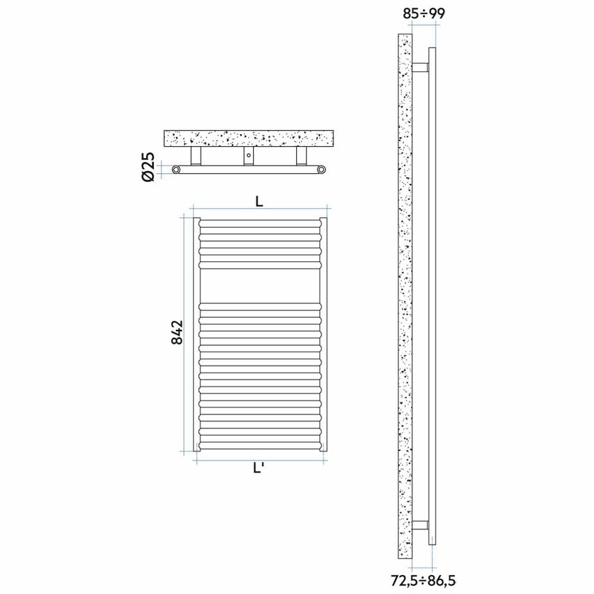 Immagine di Irsap STILE' scaldasalviette, 15 tubi, 1 intervallo, H.84,2 L.58,1 P.2,5 cm, finitura acciaio inox satinato Cod.AS SLP058BASIR01NNN02