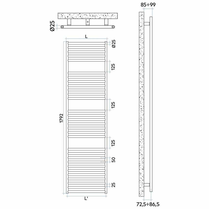 Immagine di Irsap STILE' scaldasalviette, 30 tubi, 3 intervalli, H.179,2 L.58,1 P.2,5 cm, finitura acciaio inox satinato Cod.AS SLG058BASIR01NNN02