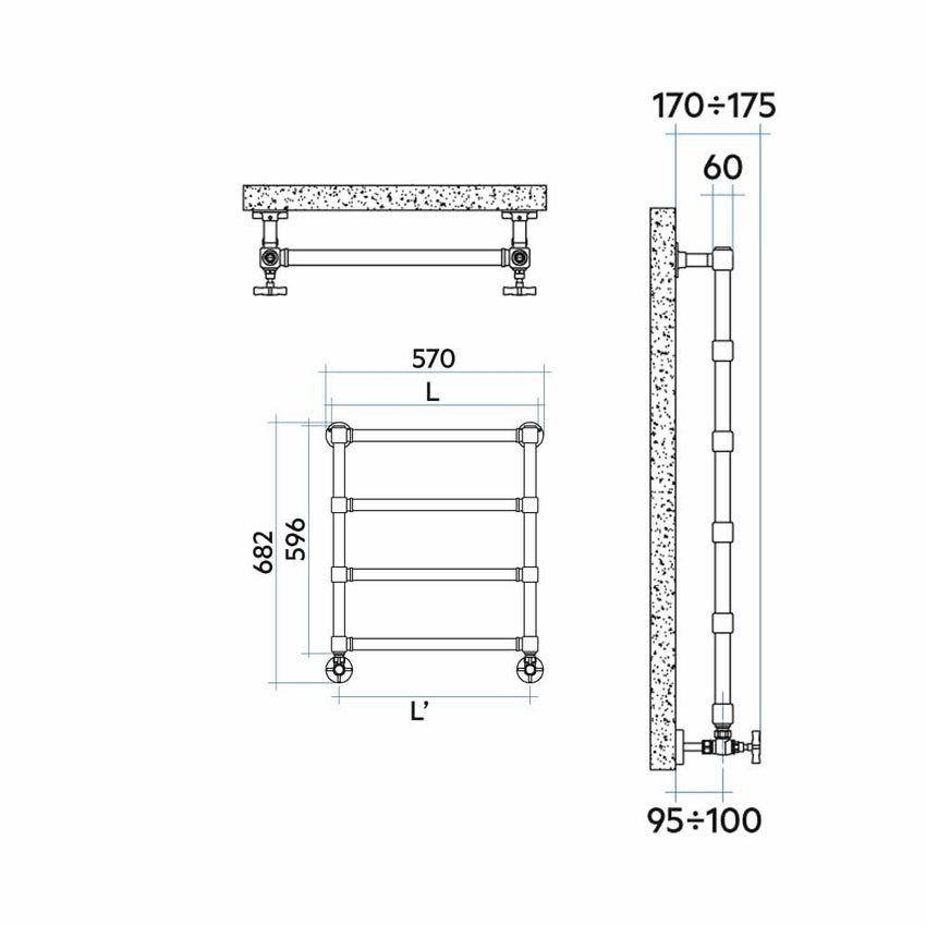 Immagine di Irsap MINUETTE scaldasalviette 4 tubi H.59,6 L.54 P.6 cm, 3 intervalli, finitura cromo Cod.50 MGS054B50IR01NNN01