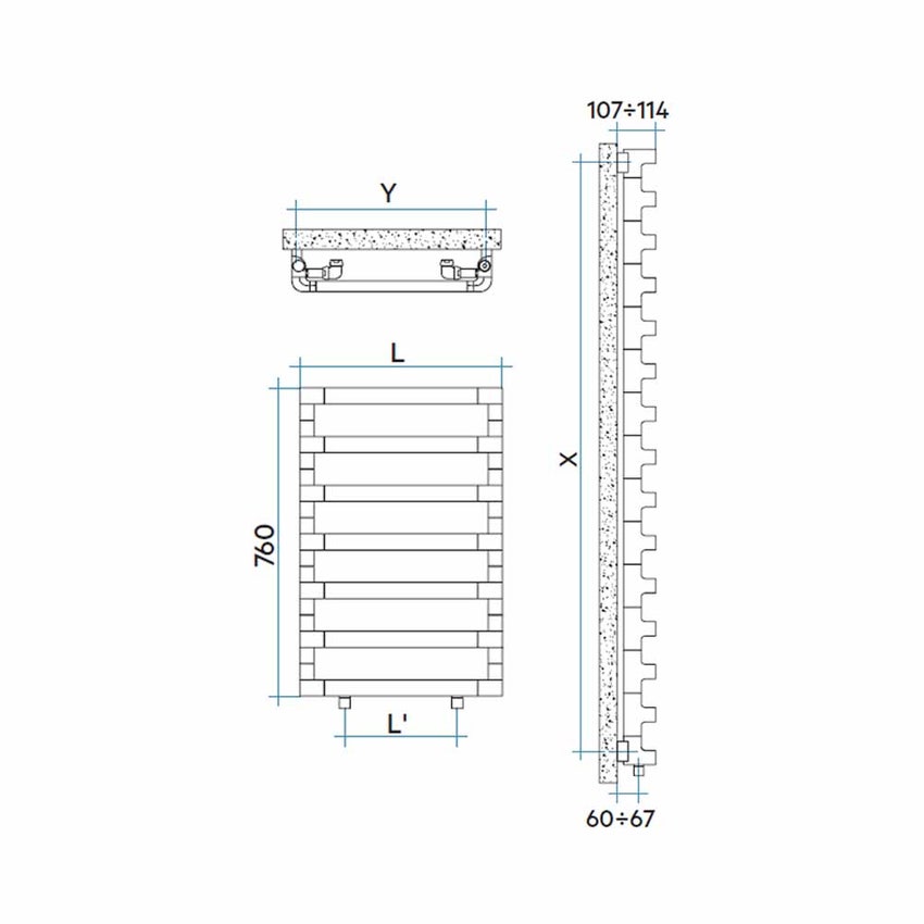 Immagine di Irsap STEP_B radiatore 7 elementi H.76 L.50 P.10,7 cm, colore bianco perla finitura ruvido Cod.16 SES050B16IR01NNN03